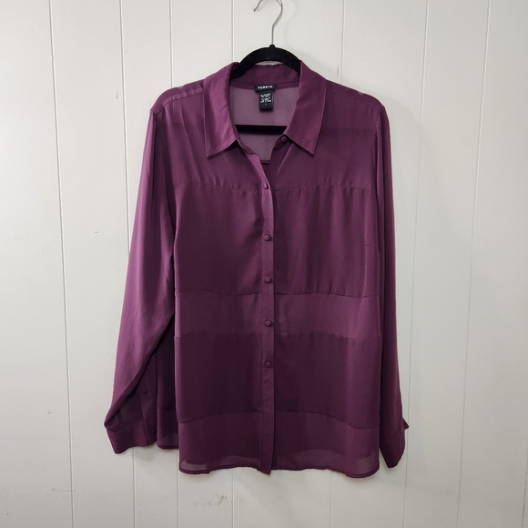 Torrid Purple Sheer Long Sleeve Blouse Top Office Work Wear Casual Plus size 1X - Picture 1 of 6